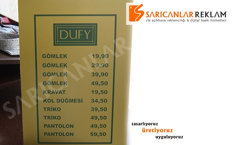 İçerenköy Avm Mağazaları Fiyatlık Levhası Üretimi