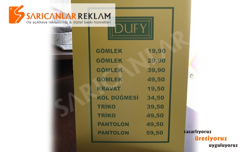 Restoran Magaza Fiyatlık Levhası Üretimi Ataşehir